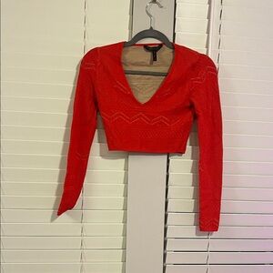 BCBGMaxAzria Red V-Neck Crop Top